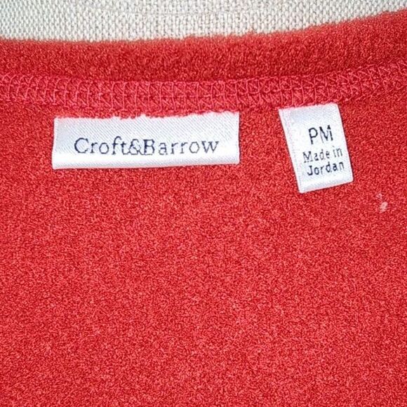 Croft & Barrow Red Winter Scene Zipper Fleece Jacket Top Size M - Picture 5 of 10